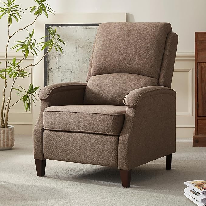 VKNOW Recliner Chair Fabric Recliner with Soft Armrest Home Theater Seating with Adjustable Push Back and Lumbar Support Single Sofa for Adults Lounge Chair for Living Room Bedroom（Brown）