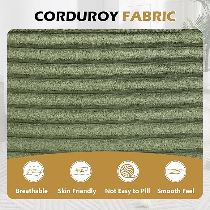 67 Chaise Lounge Chair Indoor Upholstered Corduroy Couch with 2 PillowsComfy Fluffy Cloud CouchSingle Sleeper Sofa Chair for Livingroom (Green 46.5W X 67D)