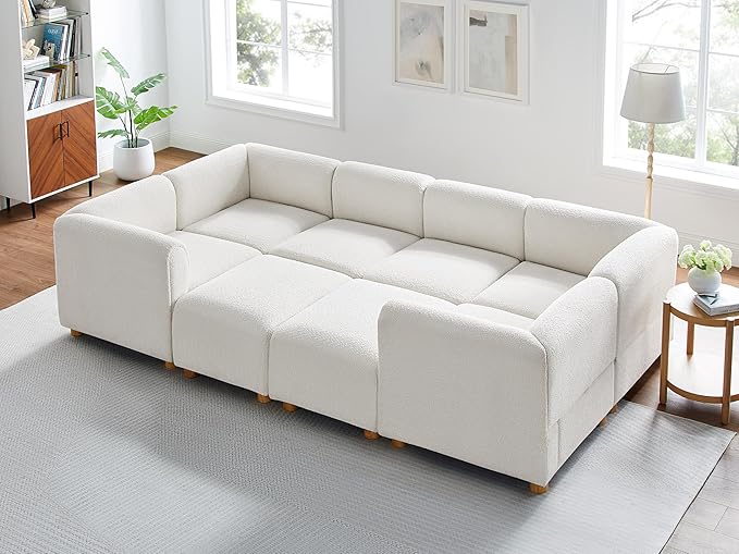 VANOMi Oversized Modular Sectional Sofa Sleeper Sectional Couches for Living Room 8 Seats Modular Sofa with Reversible Chaises Cream White