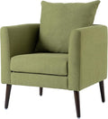 Modern Accent Chair Fabric Armchair Chair with Waist Pillow Upholstered Arm Chair with Solid Wood Legs Padded Single Chair for Living Room Bedroom Study Olive Green