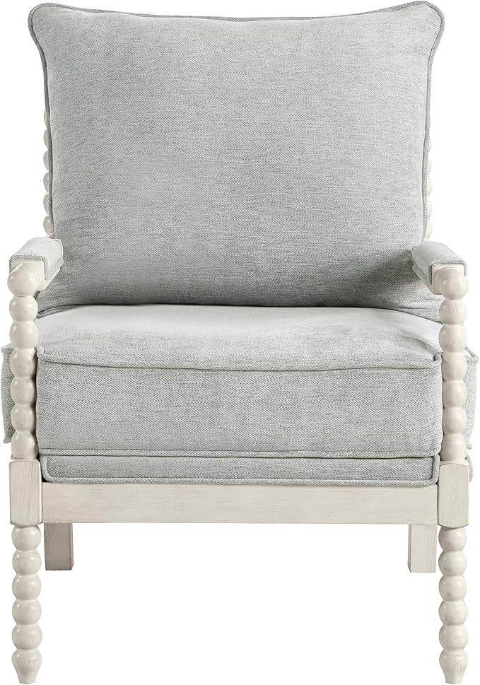 OSP Home Furnishings Kaylee Spindle Accent Chair with Antique White Wood Frame Smoke Grey Fabric