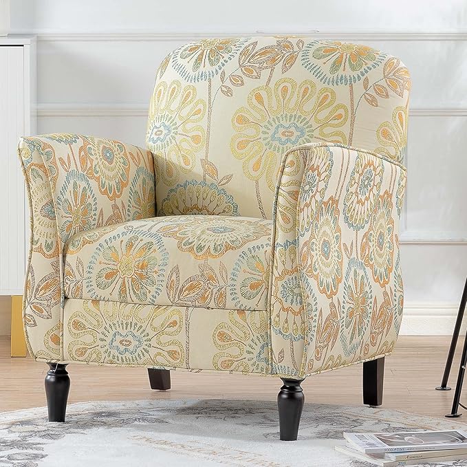 Generic Floral Accent Recliner Living Room Chair Beige Ergonomic Textile 35.04 x 29.33 x 28.54 inches 265 pounds Indoor Use