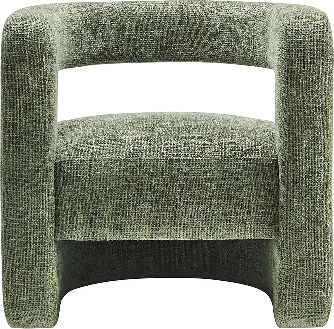 Modway Jaylin Chenille Accent Chair in Basil - Upholstered Comfy Club Chair - Modern Soft Barrel Chair - Round Leisure Accent Chair with Curved Back for Living Room Bedroom Home Office