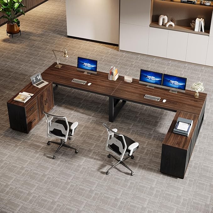 Tribesigns 63-Inch L-Shaped Executive Desk with Mobile File Cabinet Large Office Computer Desk Business Furniture Table with Drawers and Storage Shelves for Home Office Dark Walnut &amp Black
