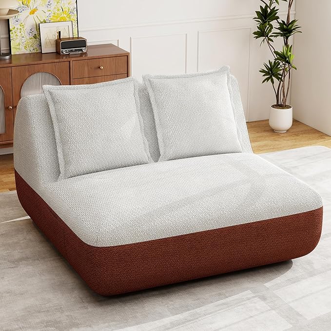 Hobestluk Small Couches for Small Spaces42” Mini Loveseat Sofa 2-Seater Armless Sofa Chair with Side Pocket for Living RoomBedroomDormOffice (Terracotta+Beige)