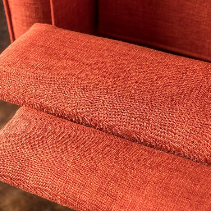 Mid-Century Fabric Rocker Recliner Chair with Tufted Design Adjustable Single Recliner Sofa with Thicker Seat Cushion with Pocket for Living Room Bedroom Apartment (Orange Style1)