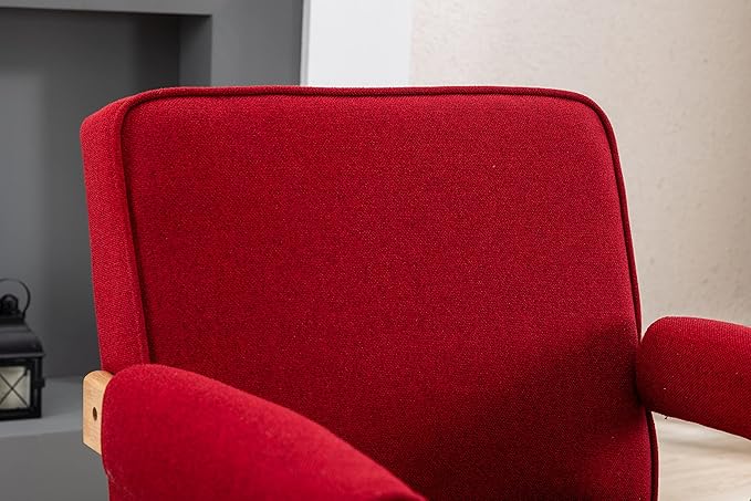 Leisure Chair with Solid Wood Armrest and Feet Mid-Century Modern Accent Chair for Living Room Bedroom Studio Chair