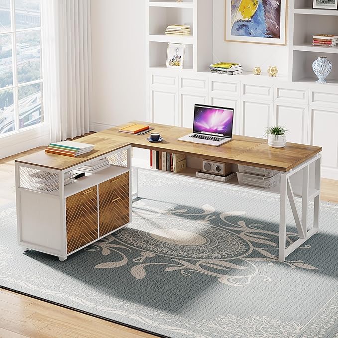 Tribesigns Modern File Cabinet with Drawers for Letter-Sized File and Door lateral Filing Cabinet Printer Stand with Storage Shelves and with Rolling Caster for Home Office