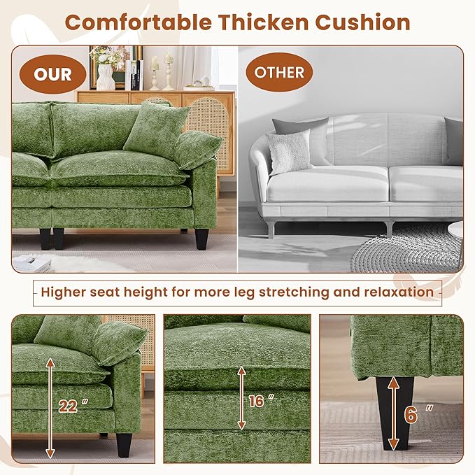 83 Loveseat SofaCloud Couch for Living RoomComfy Love Seat with Double Cushion2 PillowsRemovable Cover for Bedroom Apartment and Office