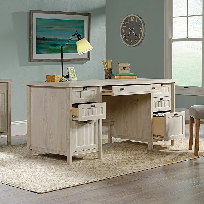 Sauder Costa Office Desk with Drawers Executive Desk with File Drawer Storage in Chalked Chestnut