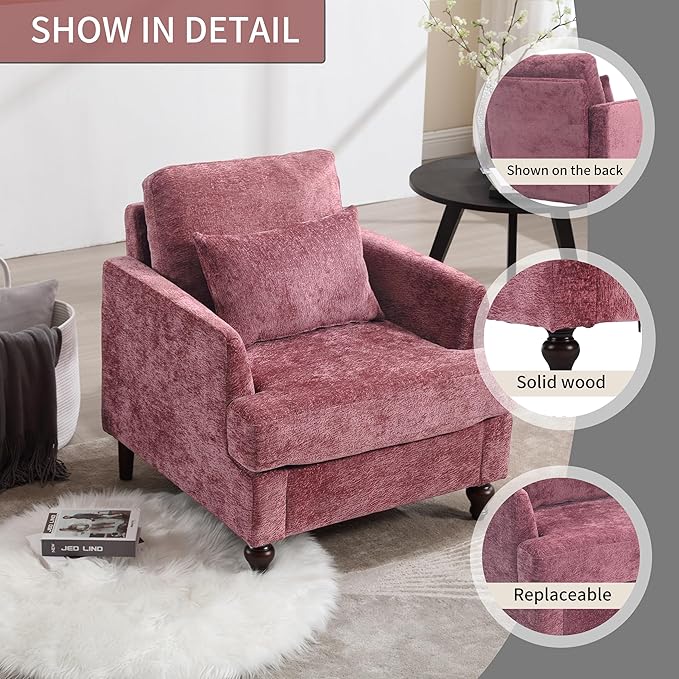 Mid Century Modern Fabric Accent ChairRed for Living Room Upholstered Armchair with Soft Cushions and Comfort Backrest for Living Room BedroomApartmentStudioOfficeWaiting Room