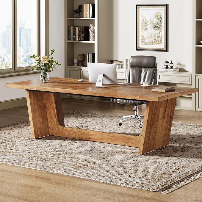 Tribesigns 70.87-Inch Executive Desk Large Wood Desk for Home Office Rustic Study Writing Table with Heavy-Duty Pedestal Extra Long Business Workstation