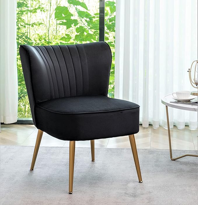 Modern Velvet Accent Chair for Living Room Bedroom or Entryway Stylish and Comfortable Armless Design with Metal Legs Black