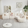 123 Oversized Boneless Chenille Curved Corner Sectional Sofa Modern Luxury 4 Pillows Modular Cloud 4-Seater Sofa High-Back Couch for Living Room (Beige)