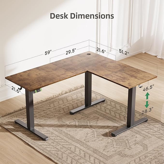 Seang 59 inch L Shaped Standing Desk Height Adjustable Corner Workstation Height Adjustment Sit Stand Up Computer Desk with Dual Motors Ideal for Home Office &amp Gaming Rustic Brown