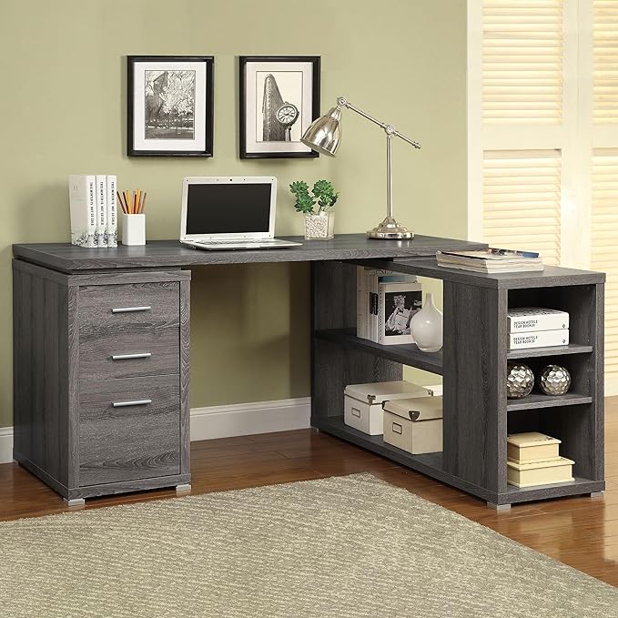 Coaster Home Furnishings - Yvette - Engineered Wood - 3-Drawer Computer Desk with File Cabinet and L-Shaped Desk with 5 Adjustable Compartments - Home Office - 60-Inch - Weathered Grey - 800518