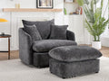 46 Oversized Swivel Accent Chair with Ottoman Set Upholstered 360° Swivel Barrel Chair and A Half with Ottoman Extra Wide Seat Lounge for Living Room Reading Bedrooms
