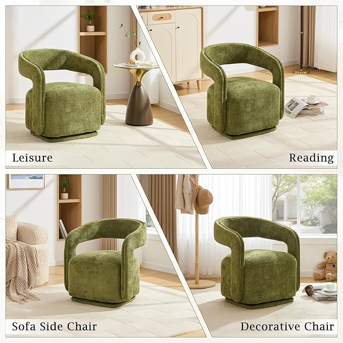 KEIKI Swivel Accent Chair Modern Barrel Chair for Lounge/Balcony 360° Rotation Ergonomic Design Easy Assembly Comfy Chenille Fabric
