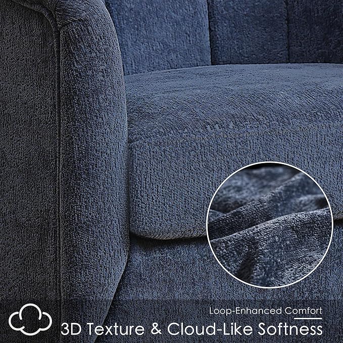 SITJOY Swivel Accent Chair Mid Century Modern Barrel Armchair with Solid Ash Wood Base Upholstered Chair for Living Room Bedroom Fabric in Navy