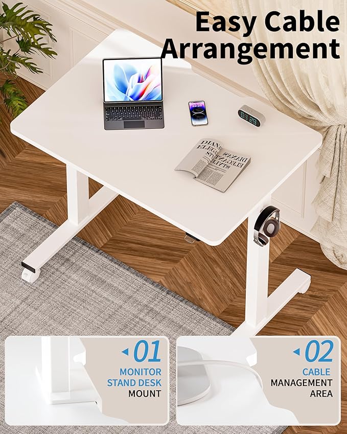 Okin Small Electric Standing Desk 36 x 24 Whole Piece Height Adjustable Desk White Sit to Stand Computer Workstation with Wheels for Home Office