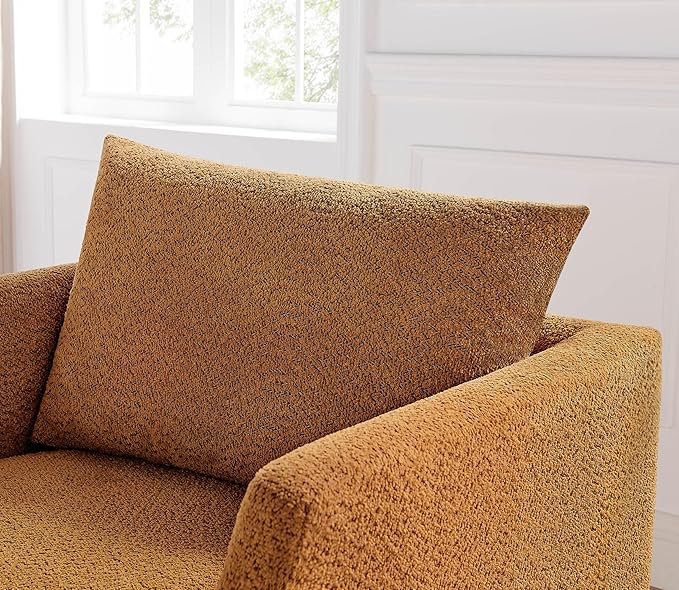 Oversized Accent Chair 37 Wide Boucle Armchair with Solid Wood Legs Upholstered Lounge Chair for Bedroom Office Modern Accent Chair for Living Room Cozy Reading Chair Easy Assembly Curry