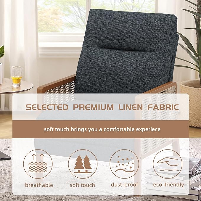Alunaune Upholstered Natural Rattan Living Room Chairs Accent Chair Armchair Set of 2 Modern Slipper Club Chair Guest Reception Couch Comfy Single Sofa for Reading Bedroom-Grey