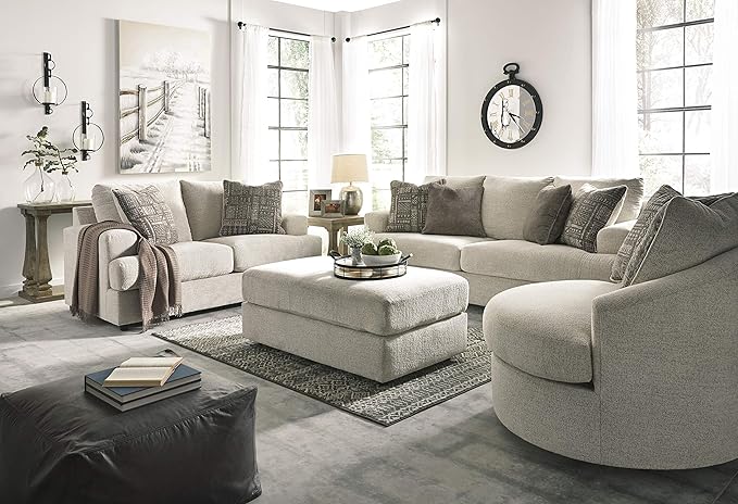 Signature Design by Ashley Soletren Contemporary Chenille Loveseat with 2 Accent Pillows Off-White