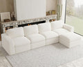 Boneless Sectional Cloud Couch with Deep Seat Plush Corduroy Modular Sectional Sofa Convertible L Shaped Couches for Living Room. White Sofa.
