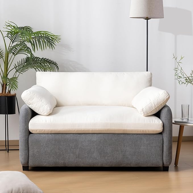 Merax Oversized Single Sofa Chair with Wide and Deep Seat Gray Chenille Accent Chair with Color Blocking Modern Upholstered Comfy Armchair with Pillows for Living Room Apartment and Bedroom
