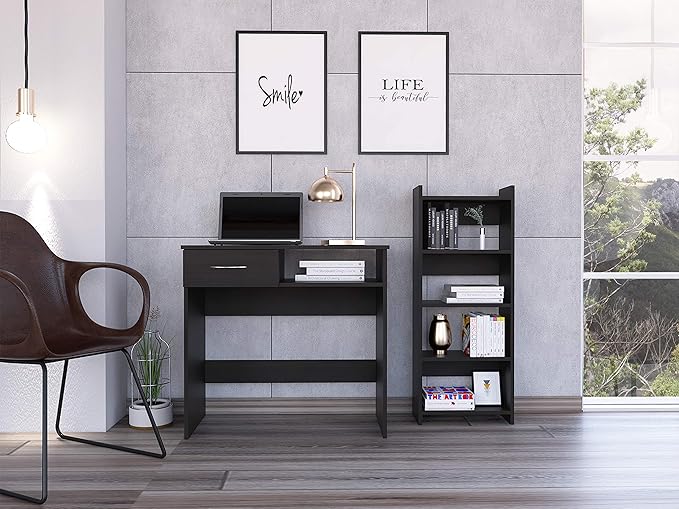 Home Office Set Single Drawer Keyboard TrayBookcase -Black