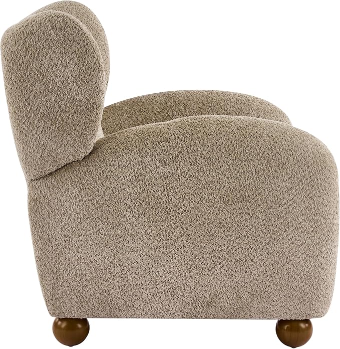 Christopher Knight Home Aiden Boucle Wingback Accent Chair Fabric Upholstered Club Chair with Wooden Frame Comfy Reading Chair for Living Room/Bedroom Light Brown+Walnut