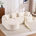 Curved Sectional Sofa Couch Oversized L Shape Deep Seat Cloud Couch Modern Chenille 4-Seater Sofa with Chaise No Assembly Required Couches for Living Room Apartment Office Beige White