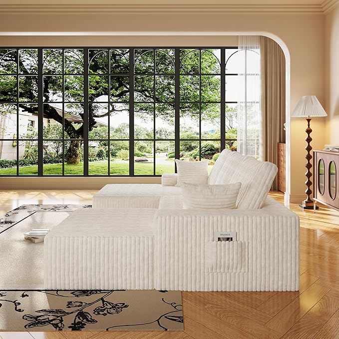 108 U Shaped Sectional Couch with Ottoman Corduroy Modular Sectional Sofa with Deep Seat Modern Modular L-Shape Sofa Couch with ChaiseUpholstered Boneless Couches for Living Room Bedroom
