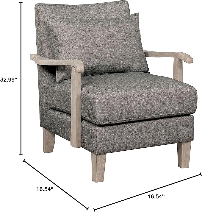 HOMES: Inside + Out Turney Fabric Upholstered Arm Chair with Pillow Back and Wooden Arm for Living Room Bedroom Gray