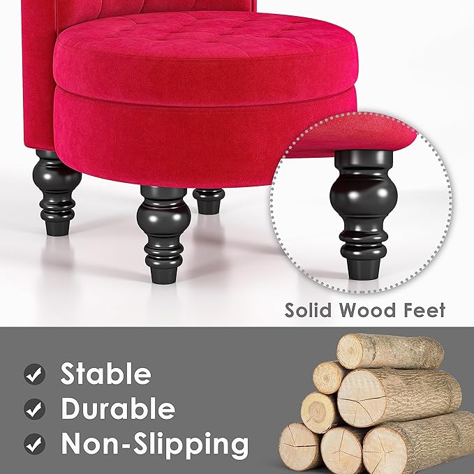 MU Retro High Back Armless Chair Velvet Royal Furniture Chair Upholstered Tufted Accent Seat for Living Room Dressing Room Bedroom Red
