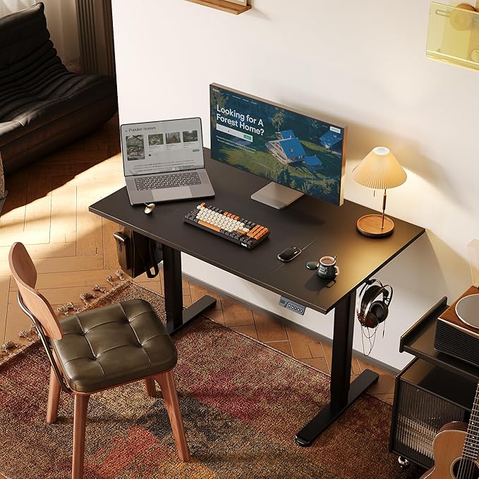 Claiks Electric Standing Desk Adjustable Height Stand up Desk 48x24 Inches Sit Stand Home Office Desk with Splice Board Black Frame/Deep Black Top