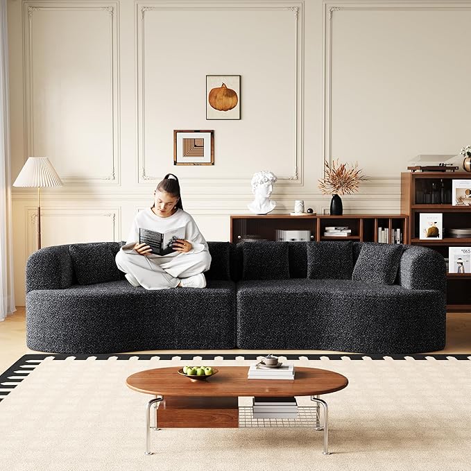 KEIKI 106.3 Curved Sectional Sofa Oversized Cloud Couch with 6 Pillows Deep Seat Sofa for Living Room Guest Bedroom No Assembly Required Black