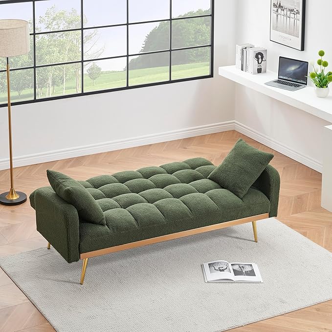 69 Convertible Sofa Bed with Two Throw Pillows Suitable for Living Room Bedrooms Offices Green