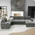 Merax Modern U-Shaped Cloud Couch Set with Oversized Chaise Lounge Chenille 6-Seat Sectional Sofa Sleeper Bed with Cup Holders for Living Room Dark Gray
