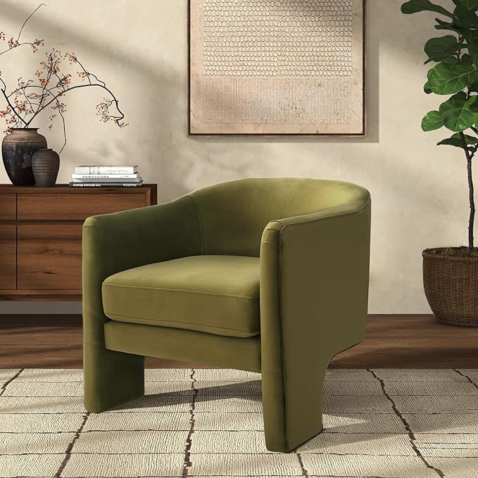 SAFAVIEH Couture Collection Londyn Mid-Century Modern Olive Green Velvet Upholstered Accent Chair (Fully Assembled)