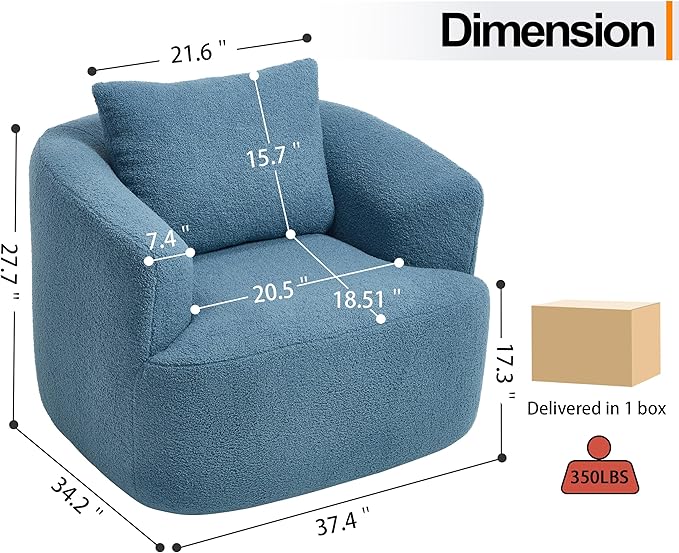 Luxlen Swivel Accent Chair with Pillow for Living Room Teddy Fleece Upholstered Single Sofa 360° Rotating Barrel Chair with Metal Base for Bedroom Office Apartment - Blue