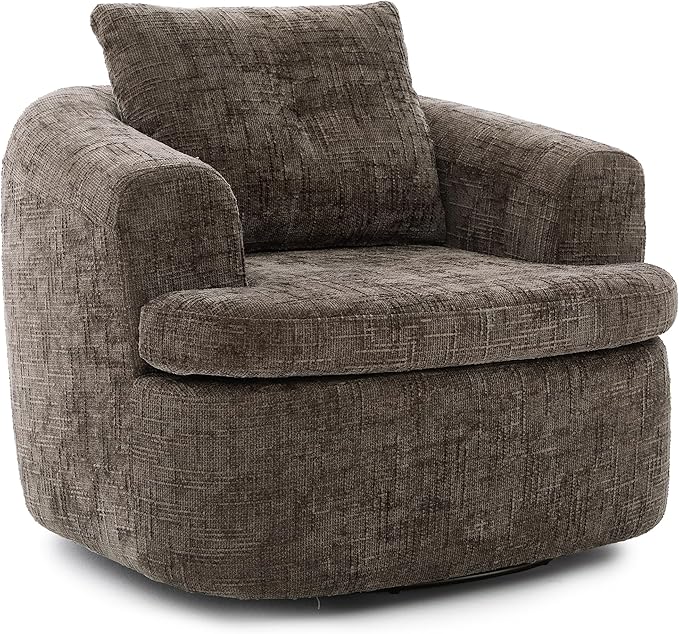 360° Swivel Barrel Accent Chair 36.6 Swivel Round Sofa Chair with Dual-Layer Cushion Design Modern Upholstered Single Sofa for Living Room Bedroom Office and Hotel (Brown 121)
