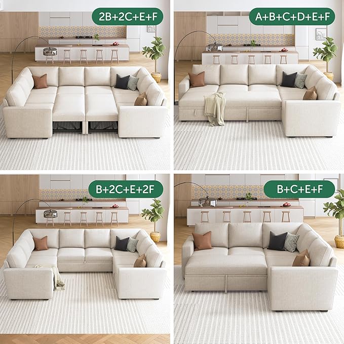 HONBAY Storage Loveseat for Modular Sleeper Sofa with Pull Out Bed Double Seat with Storage for Couch Bed Beige