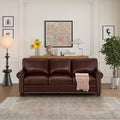 Harper &amp Bright Designs 3-Seat Sofa Couch Faux Leather Upholstered Couch with Storage Space Wood Legs Nails Decoration Modern Sofa Couch for Living Room Bedroom (Burgundy)