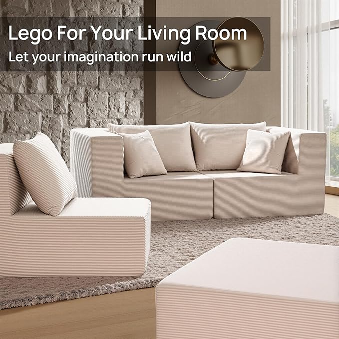 YINIX 140 Modular Sectional Sofa Couches Corduroy Sleeper Deep Seat Sofa Bed Comfy Cloud Couch for Living Room Floor Sofa 6 Piece Free Combination Compression No Assembly Required Beige