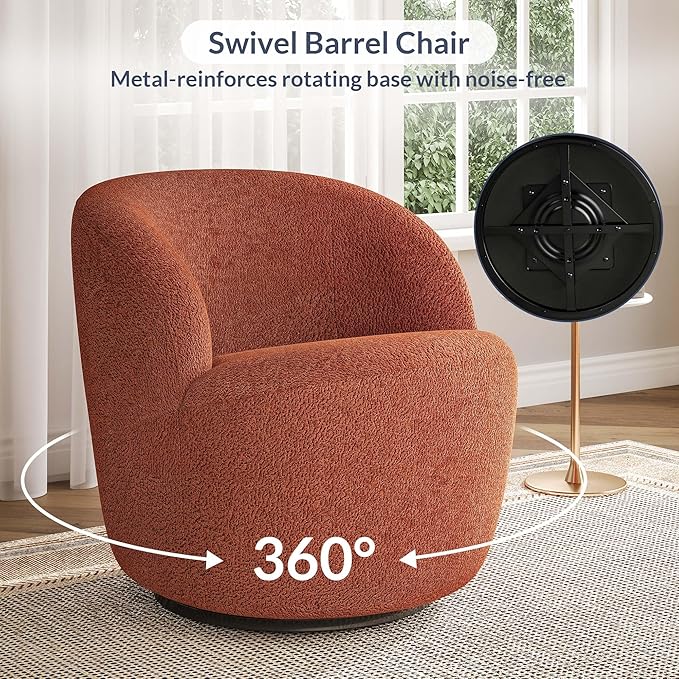 BELLEZE Swivel Barrel Chair Velvet Modern Round Swivel Accent Chair 360° Upholstered Swivel Single Sofa Armchair Comfy Swivel Accent Chair for Living Room Bedroom - Slate (Brick)