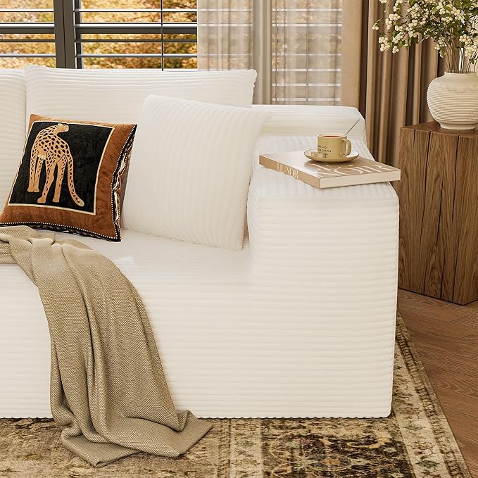 YESHOMY Boneless Couches for Living Room 108 Sectional Modular Sectional Sofa with Deep Seat Cloud Comfy Couch with L-Shape Chaise Easy Assembly (Corduroy Cream)