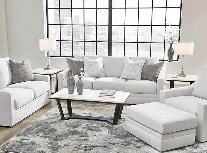 Signature Design by Ashley Maitelynn Contemporary Sofa with Accent Pillows Reversible Cushions and Sloped Arms Light Gray