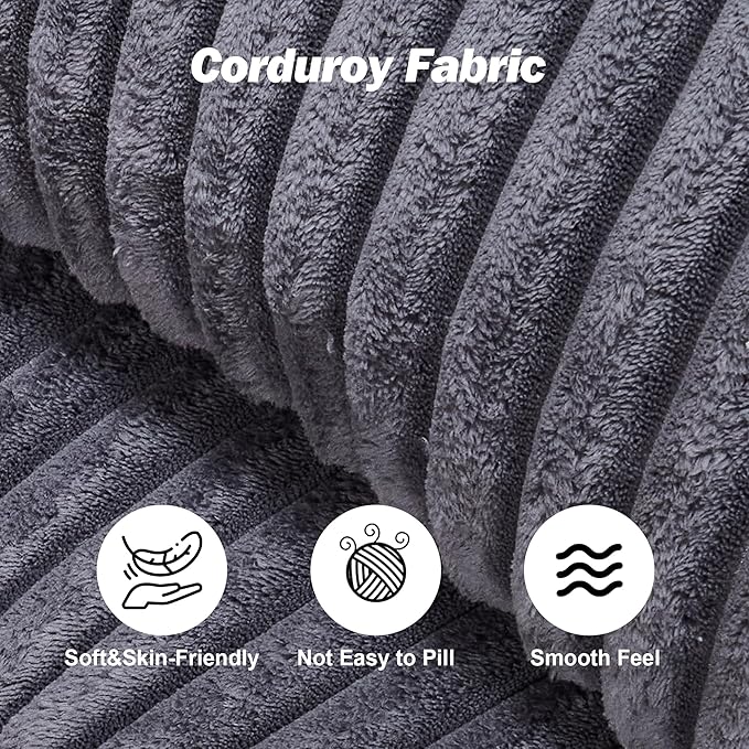 101 L Shaped Boneless Sectional Couch Cloud Memory Foam Couch for Living Room &amp Apartment Corduroy Upholstered Sofa Bed with Chaise Movable Ottoman No Assembly RequiredDark Gray