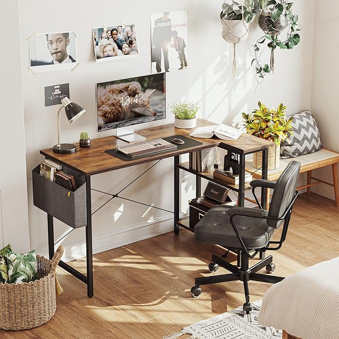 Cubiker L Shaped Desk 55 Computer Desk with Reversible Storage Shelves Home Office Corner Desk Study Writing Gaming Table Deep Brown